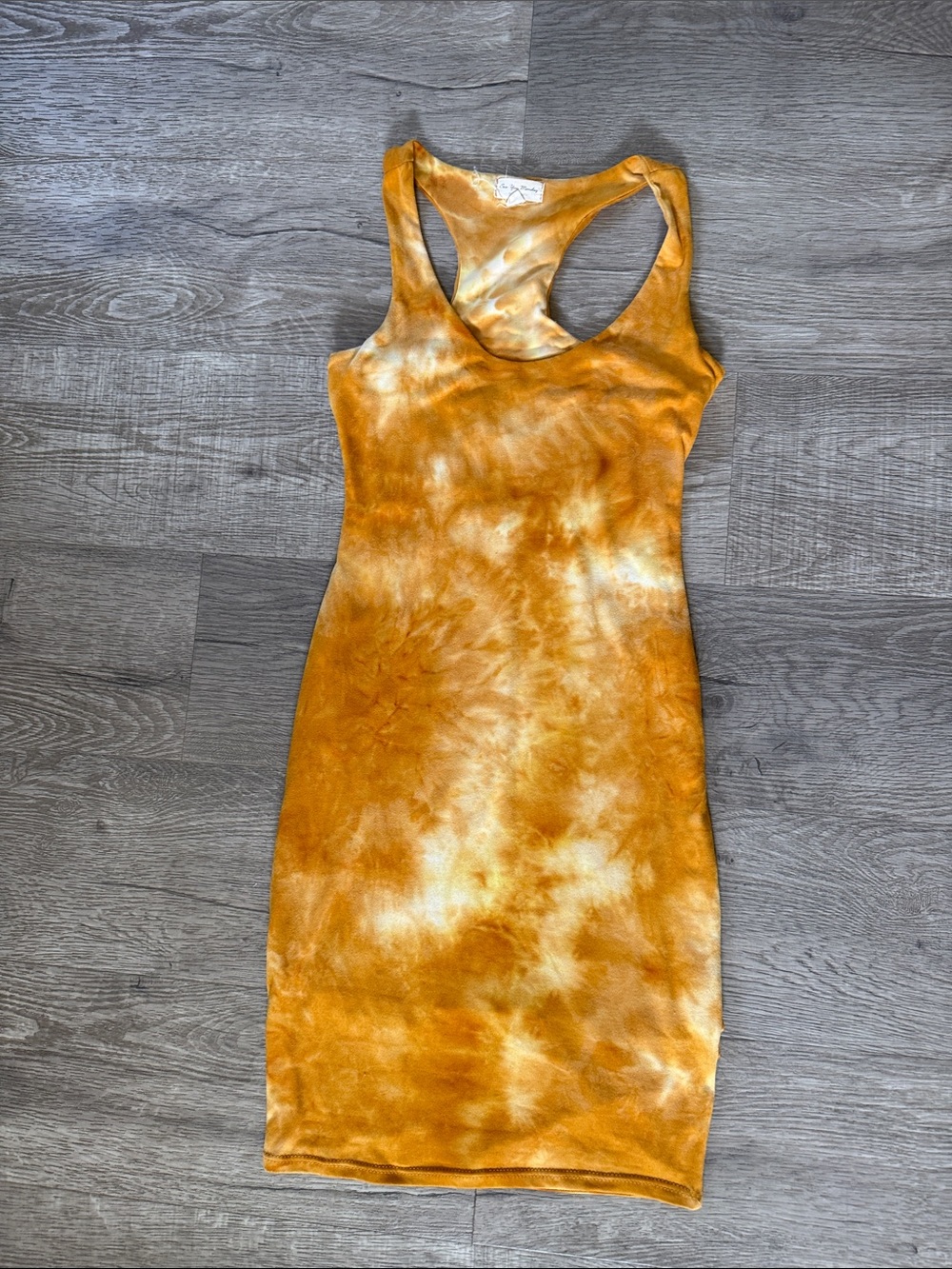 See You Monday Mustard Tie-Dye Racerback Mini Dress
